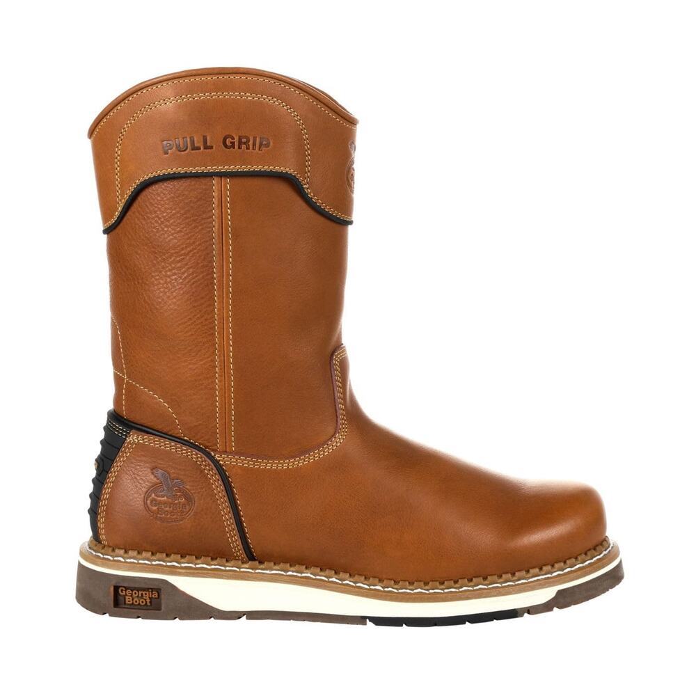 GEORGIA BOOT AMP LT WEDGE PULL ON WORK BOOT, BROWN, SIZE 7.5(W)